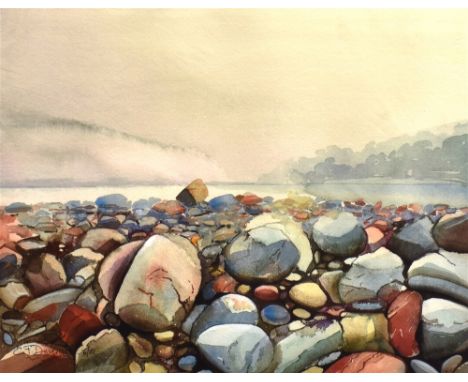 CLARE DUVERGIER (CONTEMPORARY) 'Porlock Pebbles'  Coloured print Numbered 33/100, signed in pencil, and dated '07 23.5 x 31cm