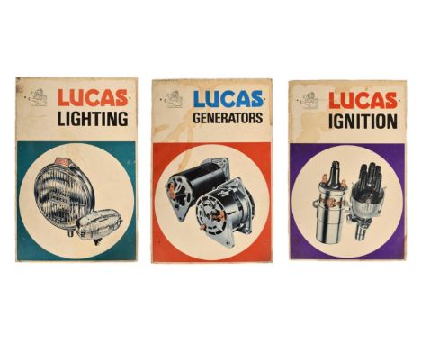 Lucas Lighting, Lucas Generators &amp; Lucas Ignition - three vintage mid 20th-century Lucas pictorial point of sale / shop d