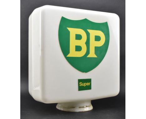 Petroliana - BP Super - a vintage 20th-century 1940s glass petrol pump globe. White opaline finish with green and yellow BP l