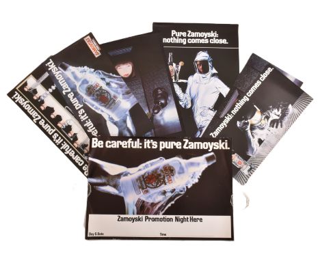 Pure Zamoyski - a selection of seven 1980s / 90s full-colour art point-of-sale / pub advertising posters. Each advertising Za