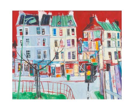 DAVID TONER (SCOTTISH 1944-) GLASGOW TENEMENTS, BRIDGETON Signed lower left, oil on board 38cm x 49cm (15in x 19.25in)  Brid