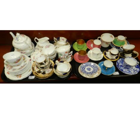 Two trays of primarily Coalport porcelain wares, circa 1880 and later, to include blue batwing wares, transfer-printed floral