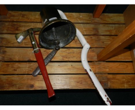 A Shand, Mason & Co. fire axe together with a brass fire station bell.