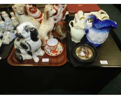 Three pairs of Staffordshire fireside spaniel, a quantity of Continental decorative ceramics, a pair of Japanese egg shell po