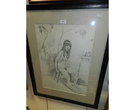 Alan R Cook, Bamburgh Castle Northumberland, watercolour and David G***, a study of a nude girl seated, pencil drawing, indis
