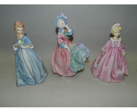 A Royal Doulton figure, 'Spring Morning, HN1922', together with two Royal Worcester figures, 'Sweet Anne 3630' and 'Grandmoth