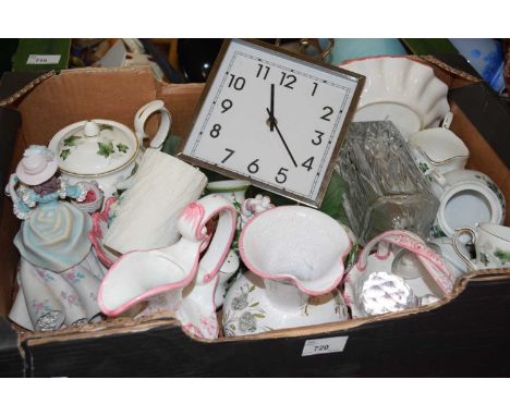 Mixed Lot: Ceramics, glass ware, wall clock, decanter etc