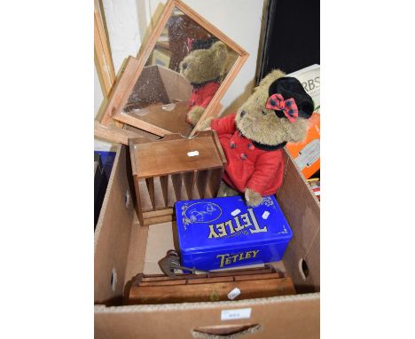 Mixed Lot:  Soft toy, Tetley tin, mirror, letter rack etc
