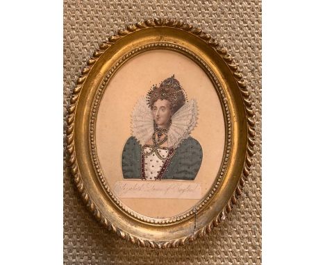 A print of Queen Elizabeth of England in an oval frame (Frame size 19x24cm).