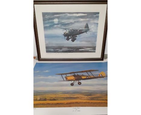 After E.A. Mills, "Early days", depicting a tiger moth biplane, signed and numbered 311/500, (54.5x76 cm), together with anot