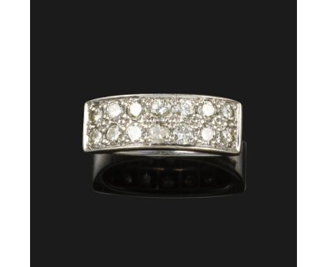 A diamond half-hoop ring, set with two rows of round brilliant-cut diamonds in white gold, size N 1/2