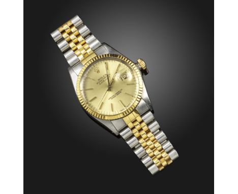 An Oyster Perpetual Datejust steel and gold wristwatch by Rolex, the signed dial with baton numerals and marked 'superlative 