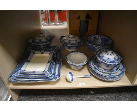 A group of D &amp; Sons [halford] blue and white transfer printed dinner wares, to include five graduating meat plates, turee
