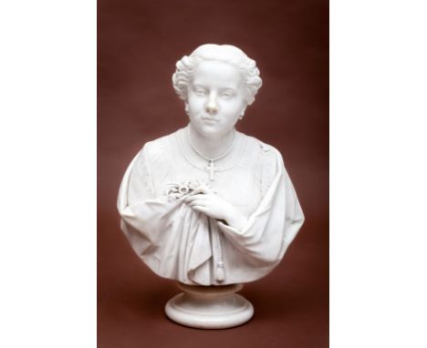 RICHARD BARTER (BORN C.1824, DIED 1896), CATHERINE HAYES (BORN 1818, DIED 1861), A FINE CARVED WHITE MARBLE BUST, head and sh