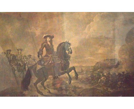 MEZZOTINT ENGRAVINGS, one depicting King William III at Namur, 1695; another, and it's companion James Duke of Monmouth, from