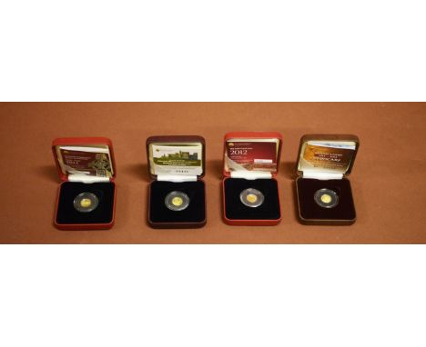 A COLLECTION OF FOUR TWENTY EURO IRISH PURE GOLD PROOF COINS, .999 The Celtic Cross 2011,  Irish Monastic Art 2012, Rock of C