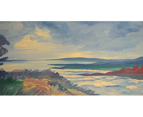RAOUL PARKSON, 'Panoramic Coastal Scene', oils on board. 19" (49cm) high x 37" (995cm) wide; together with another painting b