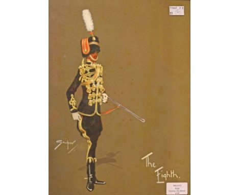 A PAIR OF MILITARY CARICATURE PORTRAIT GOUACHE PAINTINGS. Signed Sniper. 'TheQueen's Navee' and 'The Eight'. Both signed. On 