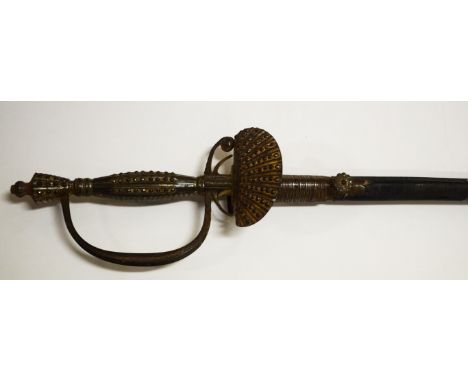 AN OFFICER'S COURT SWORD. By Bride Charlies St. James's, London. With scabbard, shellguard and gilt steel grip and vase shape