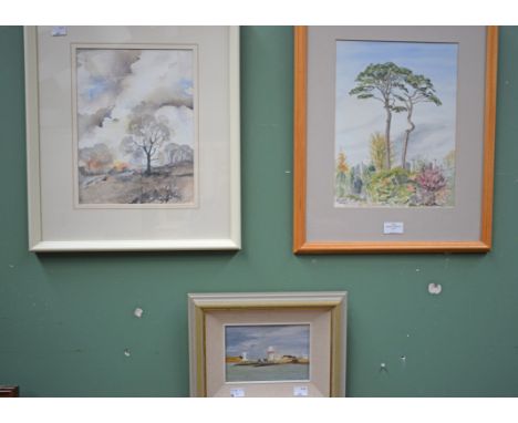 VIOLET ELDER, (TWENTIETH AND TWENTY FIRST CENTURY IRISH). 'Tall Tree Above RoofTops.' Watercolour. Signed, lower left. 12.5" 