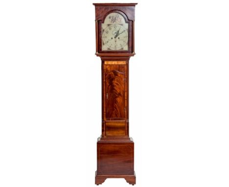 A FINE INLAID MAHOGANY IRISH PROVINCIAL LONGCASE CLOCK. By William Byrom, Cork.Arched and painted dial with Arabic numerals. 