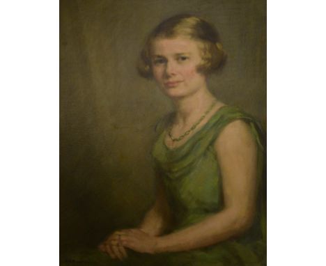 ALFRED EDWARD BORTHWICK (1871-1955), 'Portrait of a Lady in Green Dress.’ Signed lowerleft, 29.5" (75cm) high x 21.5" (56cm) 