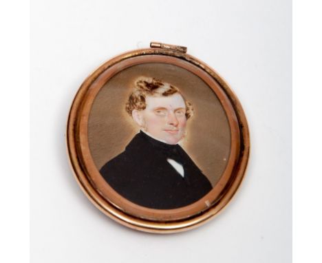 ATTRIBUTED TO JOHN COMERFORD. 'Portrait of a Gentleman Wearing Black Cravat and BowTie'. Oval miniature on ivory, lock of hai