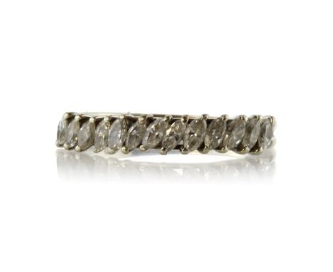 A diamond half eternity ring in 18ct white gold set with thirteen marquise cut diamonds totalling approximately 0.75cts, esti