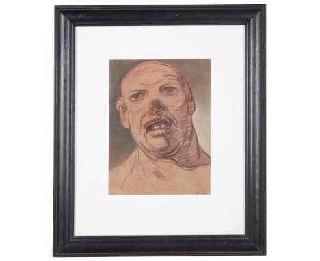 Peter Howson, O.B.E. (Scottish, b. 1958): Grotesque head study, coloured chalks, signed lower right, H 30 x W 22 cm.  Provena