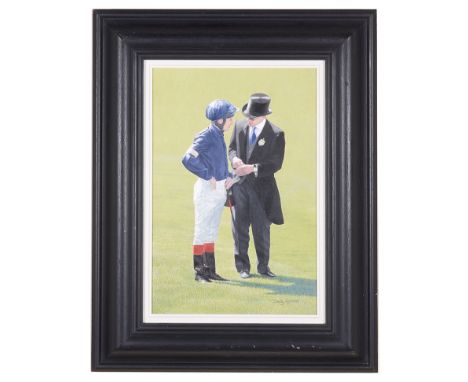 Sally Hynard (British,b. 1959): Portrait of Johnny Murtagh (Jockey) & Aidan O'Brien (Trainer), oil on canvas, signed lower ri