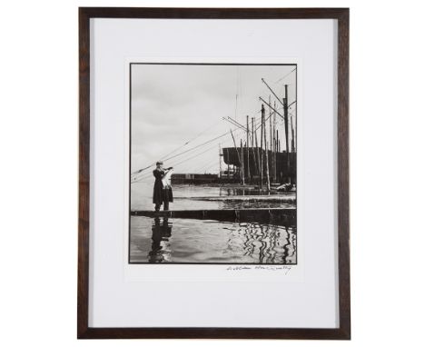 Dr William Macquitty (British, 1905-2004): 'War artist Stanley Spencer sketching at the Clyde shipyards, 1943', archival brom