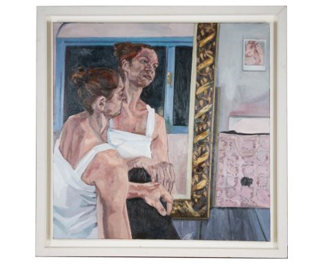 Alan Parker (British, b. 1965):Portrait study of a lady before a mirror, oil on canvas, H 90 x W 90 cm