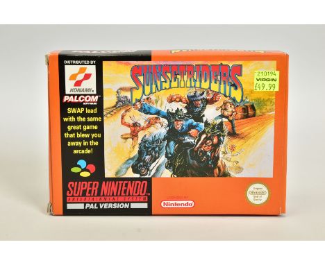 SUNSET RIDERS SNES GAME BOXED, SNES game based on the Konami arcade release boxed with its manual; contains moderate wear on 