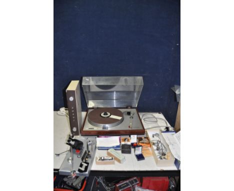 A LUXMAN PD131 TURNTABLE with plexi glass cover ( no tone arm fitted) ( PAT pass and working) along with two tone arm assembl