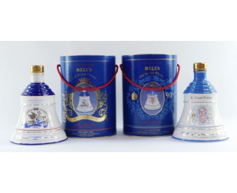 Two Bell's Old Scotch Whisky decanters, to commemorate the 90th Birthday of HM Queen Elizabeth The Queen Mother, 4th August 1
