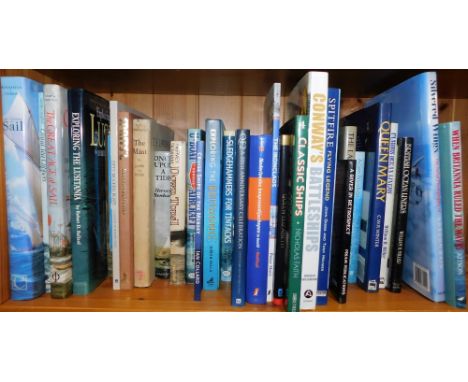 Battleship and sailing related books, to include The History of the Sail, The Great Age of Sail, Exploring The Lusitania, The