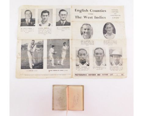 Cricketing Interest.  A miniature autograph book, with cricketers from the 1950s and 60s, to include N Bartlett, R P Nelson, 