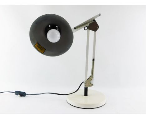 A German Contrast white anglepoise type table lamp, with two extensions, on circular base, approximately 35cm high without ex