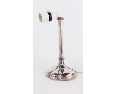 An Elkington loaded plated table lamp, on a reeded stem, on six point floral flared base, 24cm high. (AF)