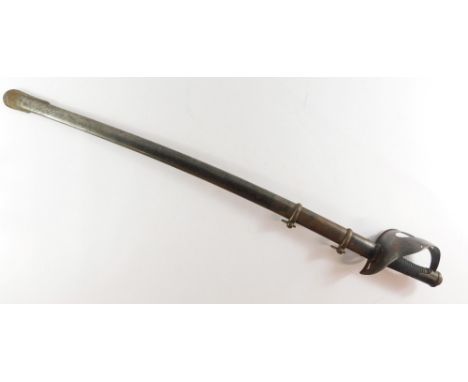 An Italian 1860M light/heavy cavalry trooper's sword, with a wire bound grip, iron guard, and curved period shortened steel b