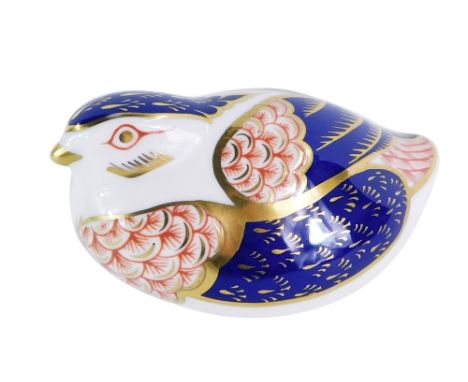 A Royal Crown Derby partridge paperweight, with gold stopper, 7cm high, boxed.