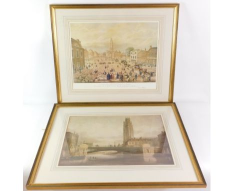Two framed prints of Boston, to include The Boston May Sheep Fair, after George Northhouse, 39cm x 50cm, framed and glazed, a