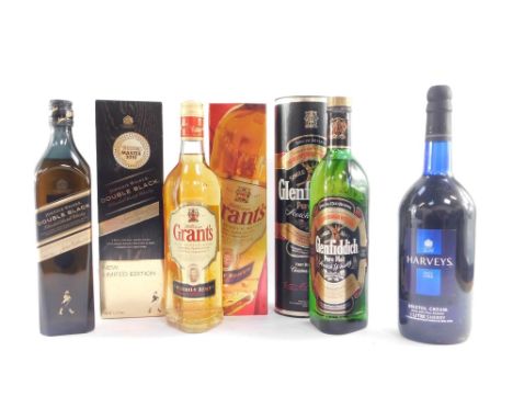 A Glenfiddich Pure Malt Scotch Whisky, Johnnie Walker Double Black Limited Edition Blended Scotch Whisky, Grants Finest Scotc