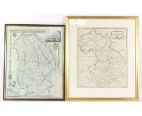 Two maps, comprising a print of the map of Lincolnshire, and a hand coloured Robert Morden map of Cambridgeshire, each framed