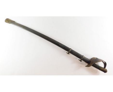 An Italian 1860M light/heavy cavalry trooper's sword, with a wire bound grip, iron guard, and curved steel blade, with scabba