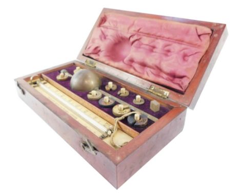 A Sikes hydrometer, bearing inscription plaque T.O.Blake 58 Hatton Garden London, in a mahogany rectangular fitted case, 20cm
