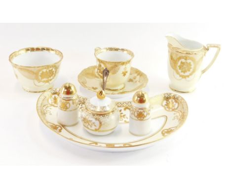 A group of Noritake, Noritake milk jug and sugar bowl and saucer set, together with a three piece Japanese cruet with serving