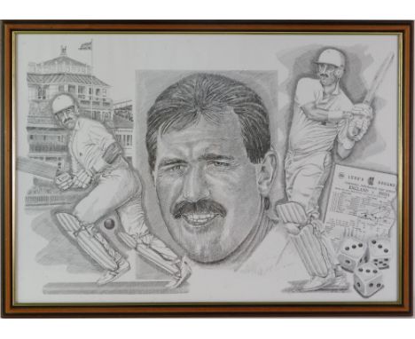 Cricket Interest. A Lords Ground England v India test series print, 44cm x 63cm. 