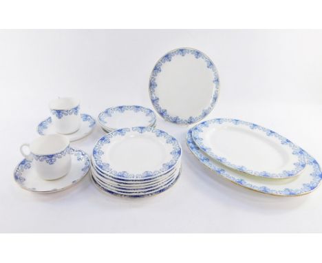 A Royal Worcester late 19thC blue and white porcelain part breakfast service, comprising a two piece graduated set, two cups 