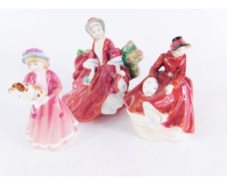 Three Royal Doulton ladies, comprising My First Figurine HN3424, 10cm high, Lydia HN1908, 13cm high, and Emma HN3208, 11cm hi